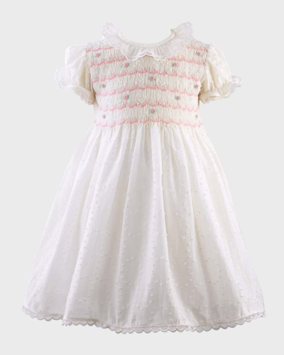 Rachel Riley Kids' Girl's Rose Swiss Dot Smocked Dress With Bloomers In White