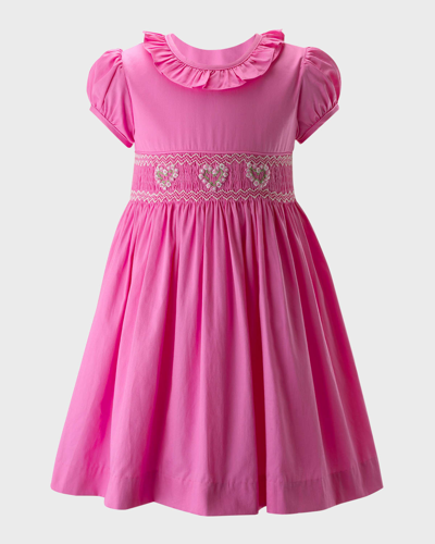 Rachel Riley Kids' Girl's Heart Smocked Frill Collar Dress In Pink