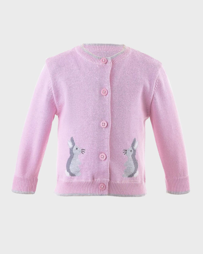 Rachel Riley Kids' Girl's Intarsia-knit Bunny Cardigan In Pink