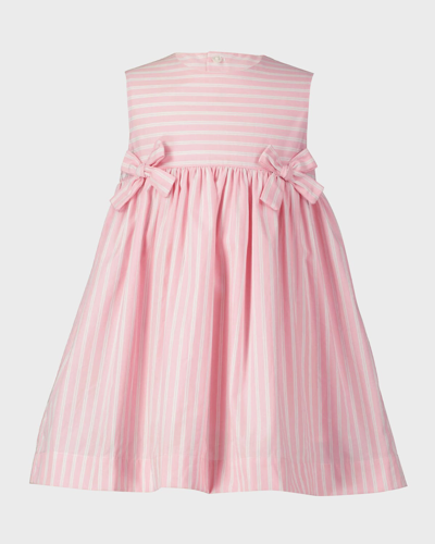 Rachel Riley Kids' Girl's Bow Stripe Sleeveless Cotton Dress In Pink