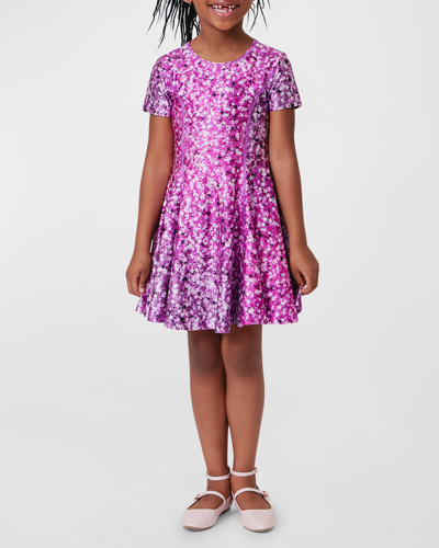 Terez Kids' Girl's Star Confetti Hi-shine Cap-sleeve Mini Skater Dress In Pink