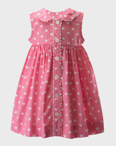 Rachel Riley Kids' Girl's Heart Button-front Dress With Bloomers In Pink
