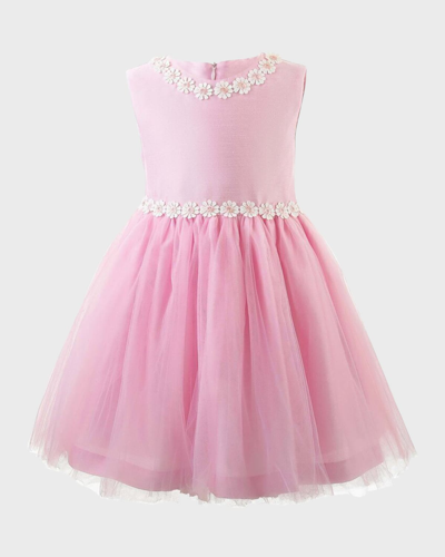 Rachel Riley Kids' Girl's Daisy Tulle Dress In Pink