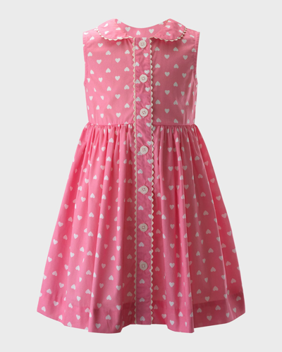 Rachel Riley Kids' Girl's Heart Button-front Dress In Pink