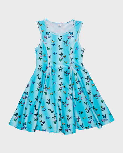 Terez Kids' Girl's Butterfly Sky Hi-shine Skater Dress In Blue