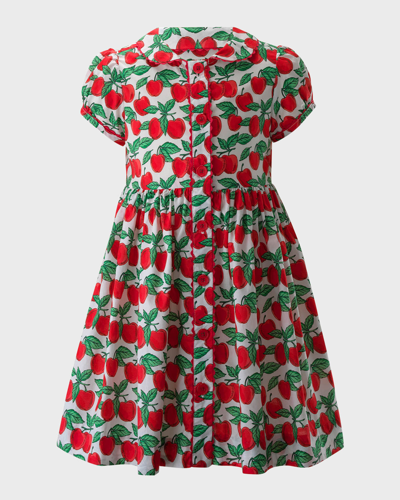 Rachel Riley Kids' Girl's Cherry Button-front Cotton Dress In Red