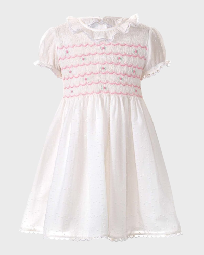 Rachel Riley Kids' Girl's Rose Swiss Dot Smocked Dress In White