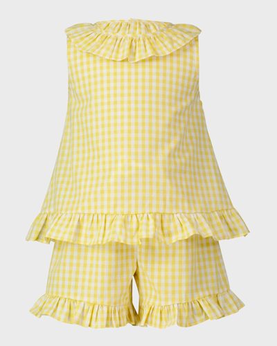 Rachel Riley Kids' Girl's Gingham Frill Top & Shorts Set In Yellow