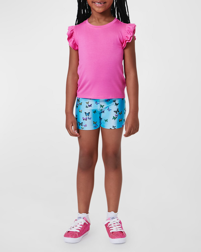 Terez Kids' Girl's Ruffle Sleeve Crop Tee In Pink