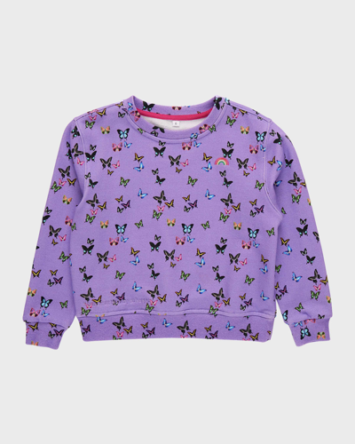 Terez Kids' Girl's Purple Butterflies Cotton Crewneck