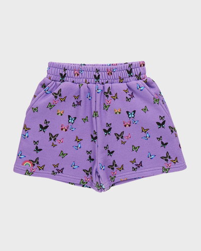 Terez Kids' Girl's Purple Butterflies Cotton Sweat Shorts