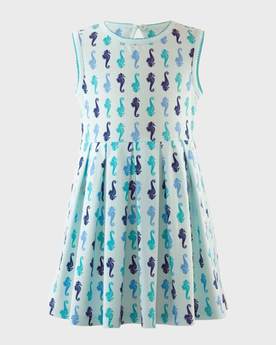 Rachel Riley Kids' Girl's Seahorse Printed Sleeveless Dress In Blue