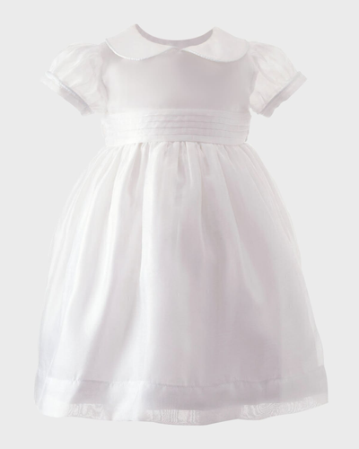 Rachel Riley Kids' Girl's Peter Pan-collar Organza Pintuck Dress In White