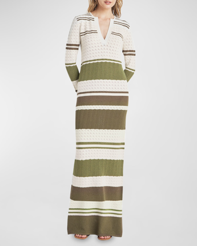 Splendid Despina Pointelle Stripe Maxi Sweater Dress In Olive Mlti Strp