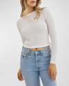 Lamarque Nandra Bubble Textured Long-sleeve Crop Top In White