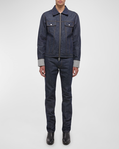 Helmut Lang Men's Cuffed Raw Denim Trucker Jacket In Raw Indigo
