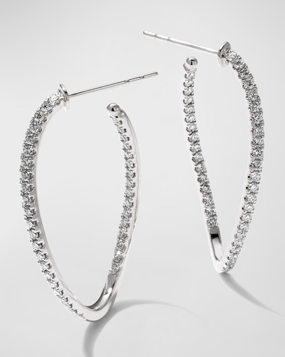 Memoire 18k White Gold Diamond J-twist Hoop Earrings In Metallic