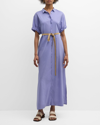 Xirena Linnet Belted Cotton Maxi Shirtdress In Dark Peri