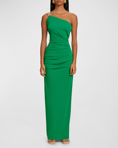 Cult Gaia Cobie Cutout One-shoulder Chain-strap Gown In Malachite