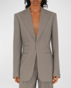Burberry Single-breasted Wool Blazer Jacket In Khaki/cream