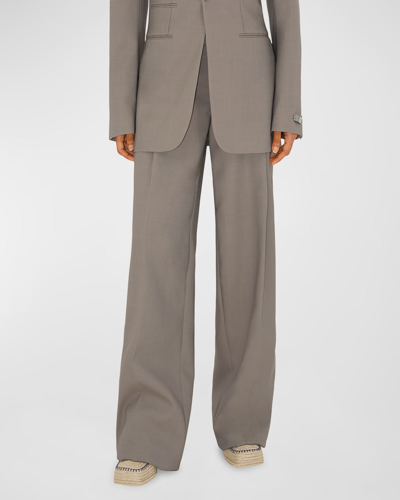 Burberry Pintuck Straight Leg Wool Trousers In Gray