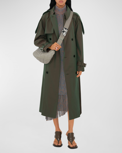 Burberry Belted Long Trench Coat In Antique Green