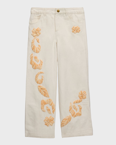 Cult Gaia Kids' Girl's Jarli Textured Denim Pants In Indu Ecru