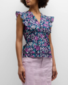Rails Misha Floral Flutter-sleeve Blouse In Woodblock Floral