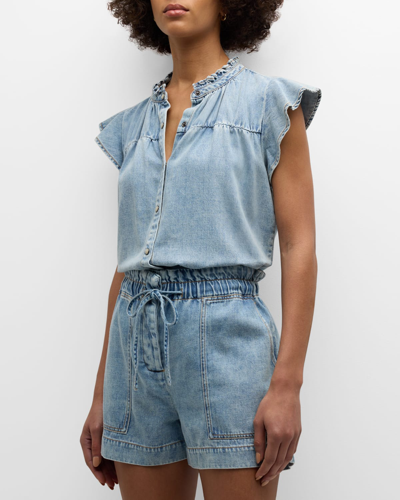 Rails Ruthie Flutter-sleeve Denim Blouse In Faded Indigo