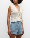 Rails Martine Seersucker Peplum Blouse In Ivory Seersucker