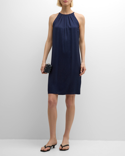 Kobi Halperin Brenna Pleated Rhinestone Halter Midi Dress In Midnight Blue