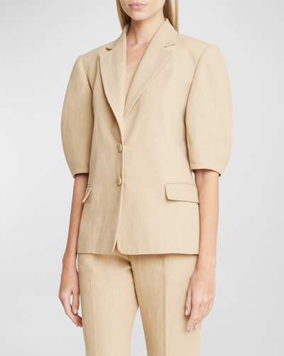 CHLOÉ CANVAS LINEN SHORT PUFF SLEEVE BLAZER