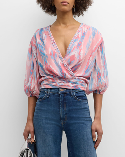 Ramy Brook Blaire Printed Surplice Blouse In Vintage Pink Tuli