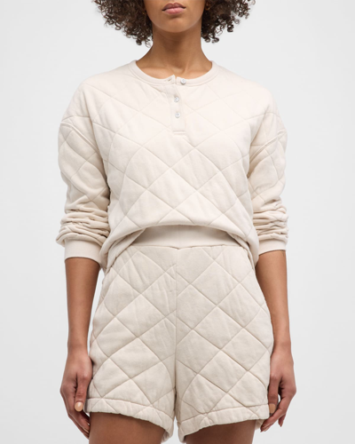 Sol Angeles Quilted Long-sleeve Henley In Ecru