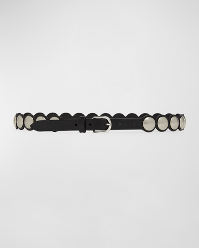 Isabel Marant Giavi Slim Studded Leather Belt In Bksi Black/silver