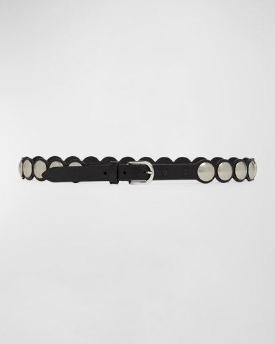 Isabel Marant Giavi Slim Studded Leather Belt In Black Silver