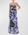 REBECCA VALLANCE FRANCOIS RUCHED BRUSHSTROKE-PRINT GOWN