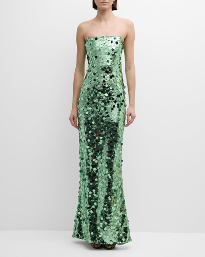 Bronx And Banco Farah Strapless Sequin Column Gown In Greenmulti