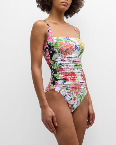Johnny Was Metalli Mix Ruched One-piece Swimsuit In Multi