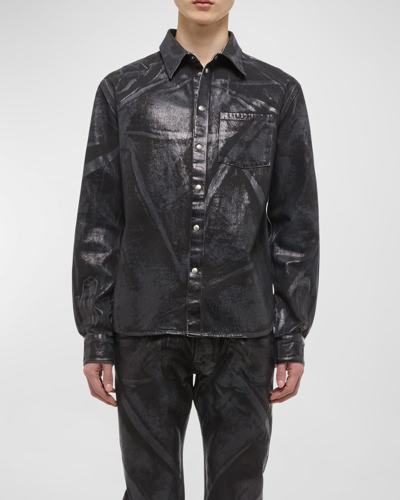 Helmut Lang Foiled Cotton Denim Shirt Jacket In Blkdtsmtl