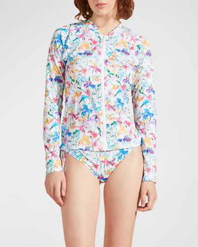 Vilebrequin Happy Flowers Jersey Rashguard Swim Top In Blanc