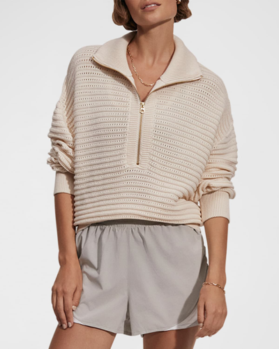 Varley Tara Pointelle Half-zip Sweater In Whitecap Grey