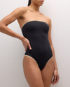 Totême Stripe Edge Strapless Swimsuit Black In Black