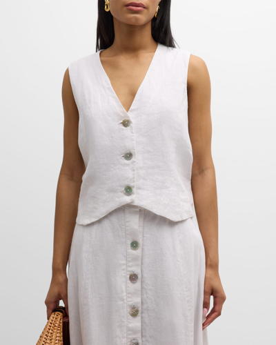 Finley Button-down Linen Vest In White