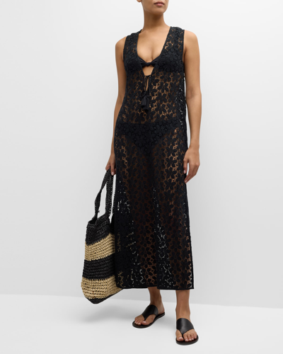 Honorine Rosemarie Floral Lace Coverup Maxi Dress In Black