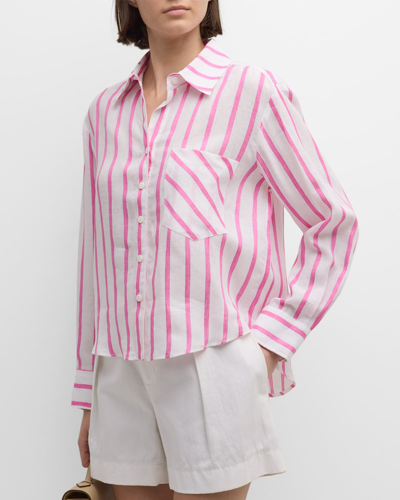 Finley Andie Striped Button-down Linen Shirt In Whitepink
