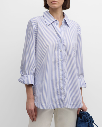 Finley Sylvie Striped Button-down Cotton Shirt In Whiteblue