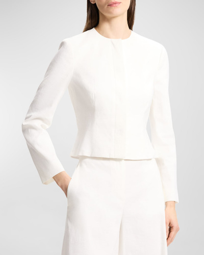 Theory Linen-blend Cropped Peplum Jacket In White