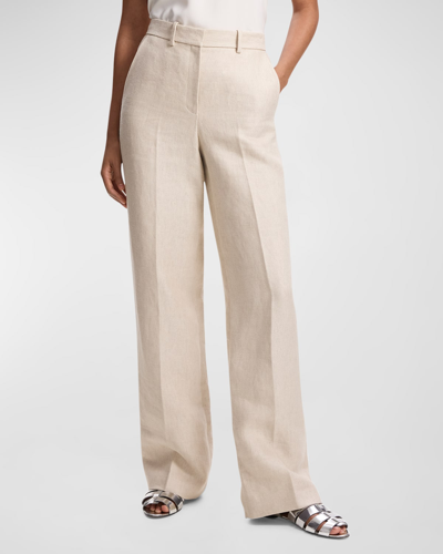 Theory Linen Tweed Wide-leg Trousers In Straw