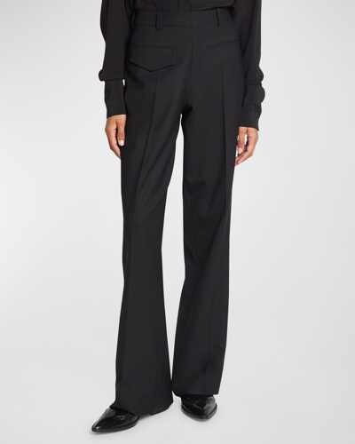 Victoria Beckham Reverse Front Pintuck Wool Trousers In Black